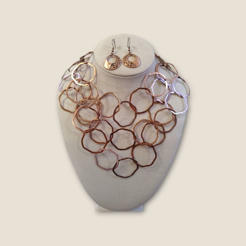 Premier Copper Necklace & Earrings Set Hammered Design 18" Adjustable Chain Eleg